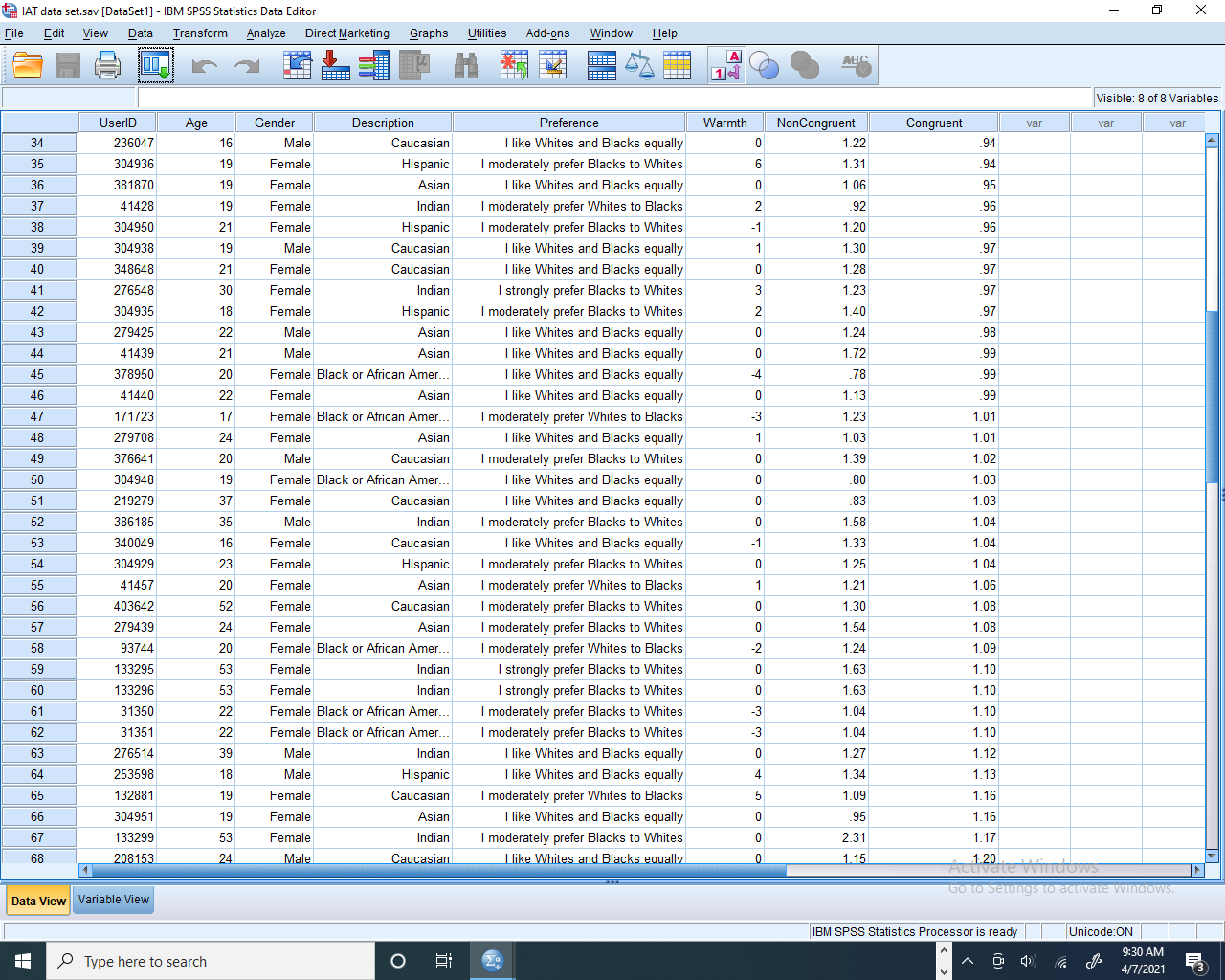 The IAT Data from 34th to 68th Respondent.