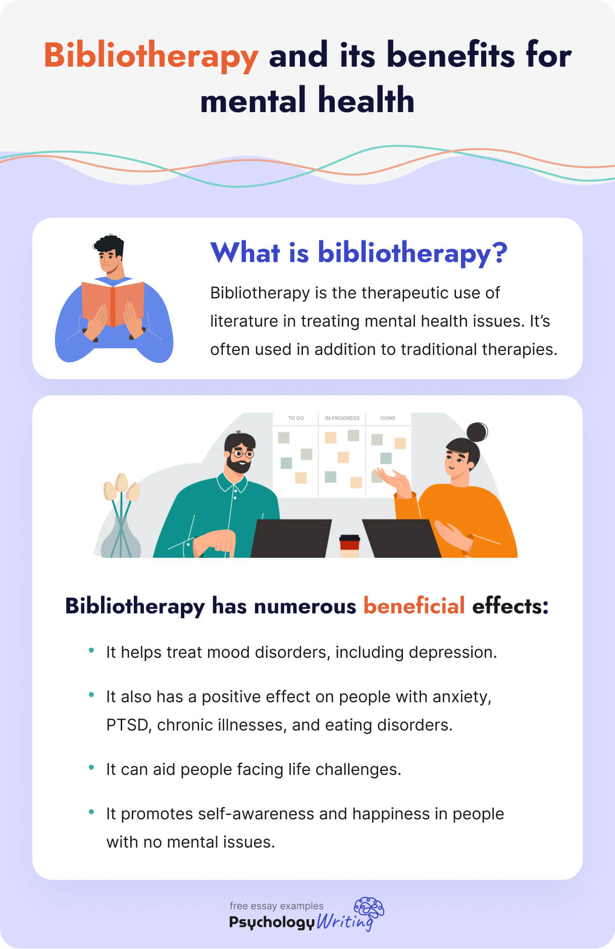Definition of bibliotherapy and its benefits for mental health.