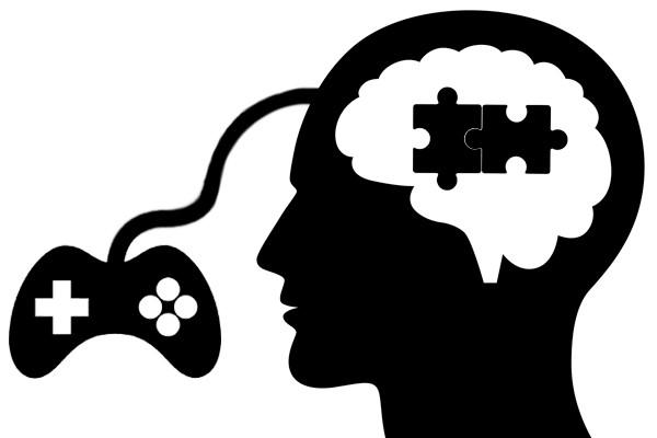 An illustration of the connection between video gaming equipment and the brain