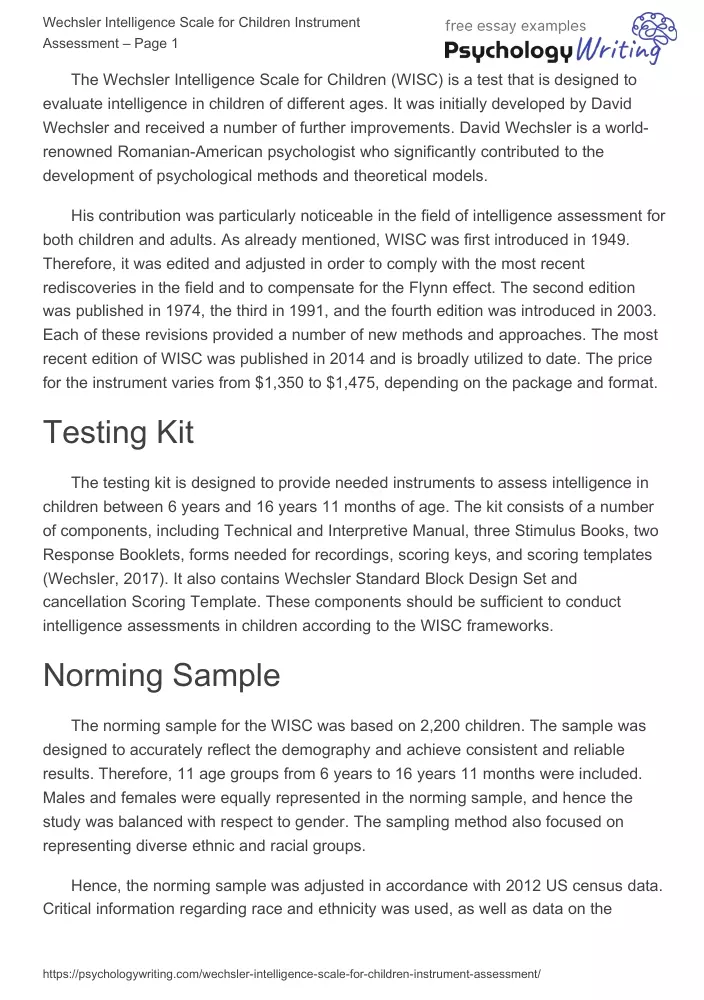 WISC-V Complete Kit – Wechsler Intelligence Scale For Children Fifth Edition, Pearson